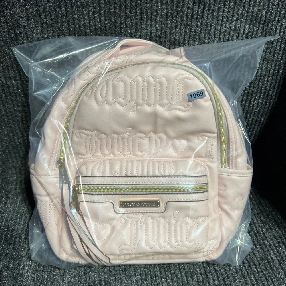 Juicy Couture Mini Backpack Womens Small Pink Embossed Logo Faux Leather Y2K Bag